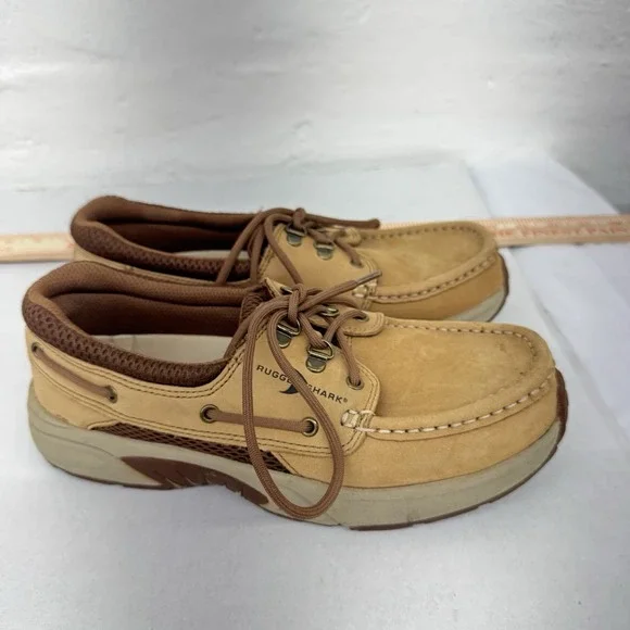 Rugged Shark Brown Tan‎ Leather Boat Shoes Men Size 8 M - Picture 2 of 7